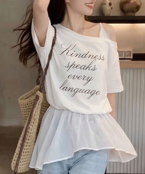 SpRay（スプレイ）の「ロゴオフショルドッキングトップス（Tシャツ/カットソー・レディース・ホワイト/ブラック・FREE）」の6枚目の写真