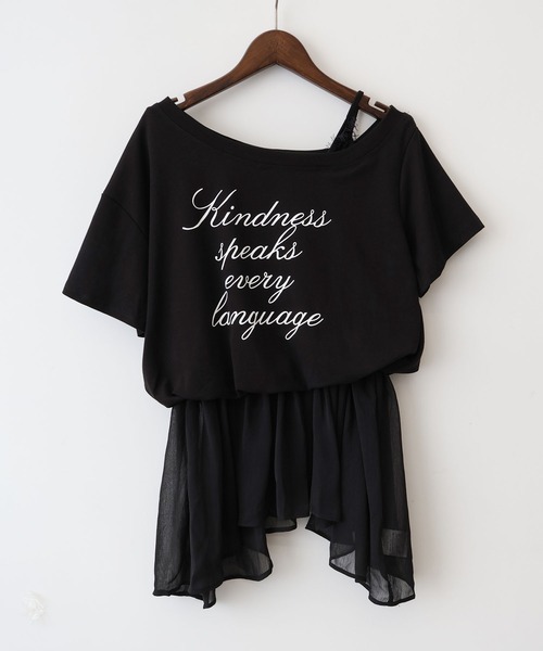 SpRay（スプレイ）の「ロゴオフショルドッキングトップス（Tシャツ/カットソー・レディース・ホワイト/ブラック・FREE）」の7枚目の写真