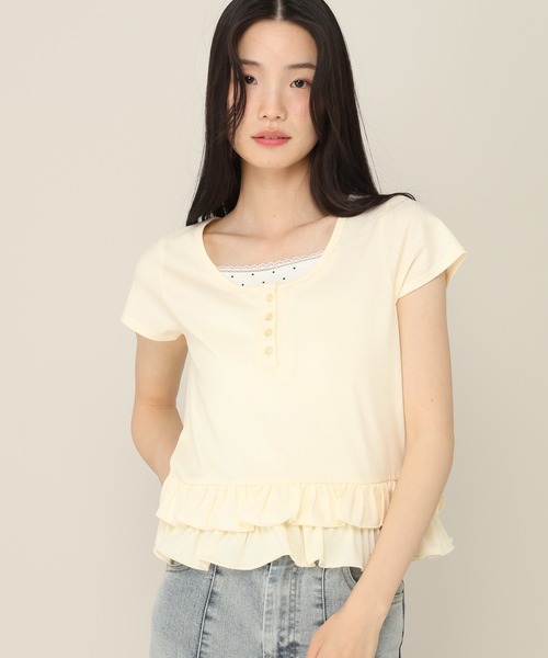 Heather(ヘザー)の「レイヤードヘンリーネックTEE 774726(Tシャツ/カットソー・レディース・イエロー/アイボリー/ブルー・FREE)」の3枚目の写真