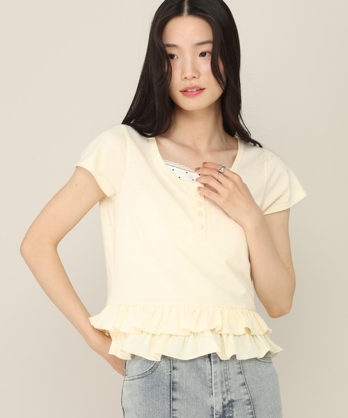 Heather（ヘザー）の「レイヤードヘンリーネックTEE　774726（Tシャツ/カットソー・レディース・イエロー/アイボリー/ブルー・FREE）」の9枚目の写真
