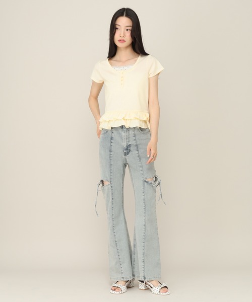 Heather（ヘザー）の「レイヤードヘンリーネックTEE　774726（Tシャツ/カットソー・レディース・イエロー/アイボリー/ブルー・FREE）」の12枚目の写真