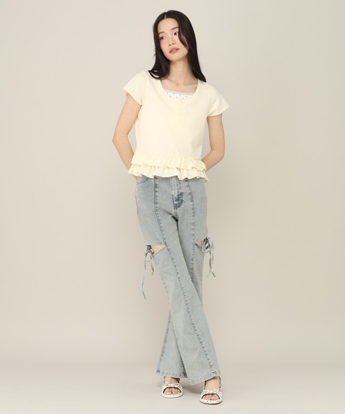 Heather（ヘザー）の「レイヤードヘンリーネックTEE　774726（Tシャツ/カットソー・レディース・イエロー/アイボリー/ブルー・FREE）」の13枚目の写真
