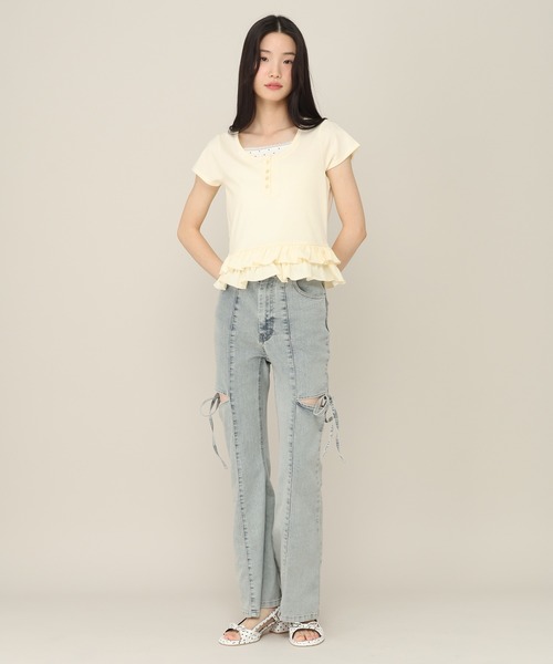 Heather（ヘザー）の「レイヤードヘンリーネックTEE　774726（Tシャツ/カットソー・レディース・イエロー/アイボリー/ブルー・FREE）」の14枚目の写真