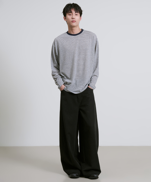 OWSA(オウサ)の「配色ストライプラウンド長袖Tシャツ 2色(Tシャツ/カットソー・メンズ・グレー/レッド・LARGE/X-LARGE)」の5枚目の写真