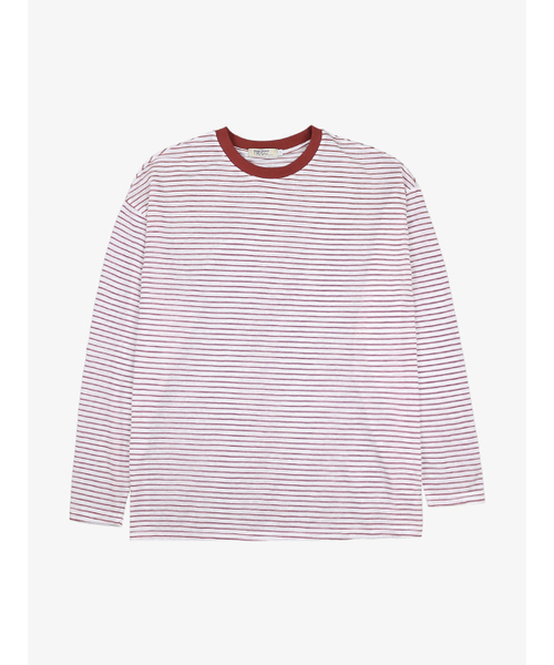 OWSA(オウサ)の「配色ストライプラウンド長袖Tシャツ 2色(Tシャツ/カットソー・メンズ・グレー/レッド・LARGE/X-LARGE)」の6枚目の写真