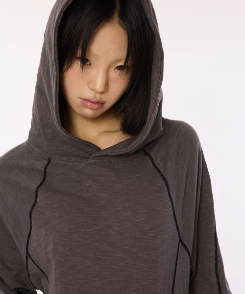 bounDary（バウンダリー）の「スラブ切り替えフードTシャツ[チャコール]（パーカー・レディース・その他・1/2/3）」の3枚目の写真