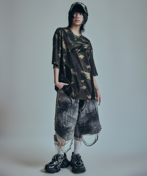 BENDER TOKYO(ベンダートウキョウ)の「【P.N UNDERGROUND】切替 ダメージ ハーフパンツ / クラッシュ デニム ジョーツ(デニムパンツ・メンズ・ブラック/ブルー・M/L)」の12枚目の写真
