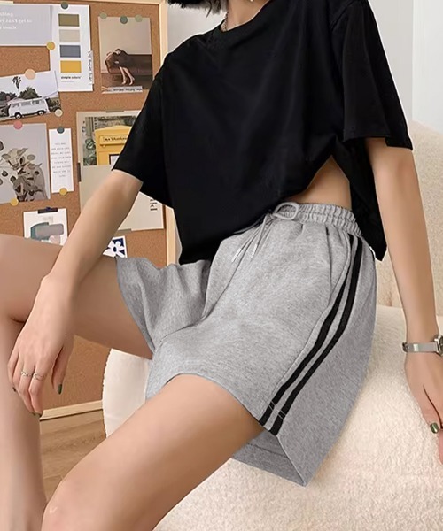 Miniministore(ミニミニストア)の「スウェットショートパンツサイドライン夏服ショートパンツショーパン短パン(その他パンツ・レディース・ダークグリーン/ネイビー/ブラック/グレー・FREE)」の11枚目の写真