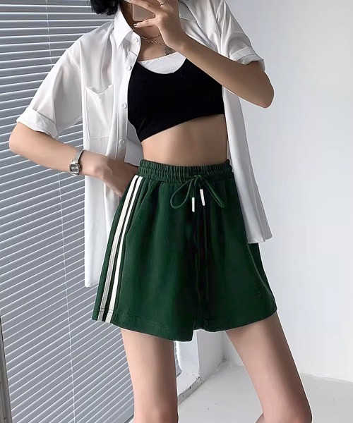 Miniministore(ミニミニストア)の「スウェットショートパンツサイドライン夏服ショートパンツショーパン短パン(その他パンツ・レディース・ダークグリーン/ネイビー/ブラック/グレー・FREE)」の21枚目の写真