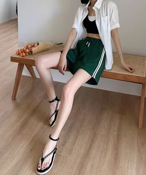 Miniministore(ミニミニストア)の「スウェットショートパンツサイドライン夏服ショートパンツショーパン短パン(その他パンツ・レディース・ダークグリーン/ネイビー/ブラック/グレー・FREE)」の22枚目の写真