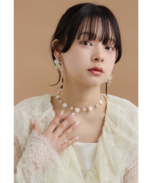 レースフラワーワイヤーネックレス ショート シルバー ゴールド 結婚式