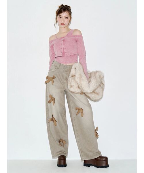 EVRIS(エヴリス)の「リボンモチーフワイドデニムパンツ(デニムパンツ・レディース・ブルー/ベージュ・SMALL/MEDIUM)」の7枚目の写真