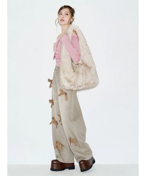 EVRIS(エヴリス)の「リボンモチーフワイドデニムパンツ(デニムパンツ・レディース・ブルー/ベージュ・SMALL/MEDIUM)」の8枚目の写真