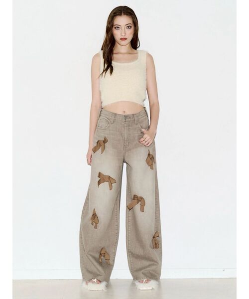 EVRIS(エヴリス)の「リボンモチーフワイドデニムパンツ(デニムパンツ・レディース・ブルー/ベージュ・SMALL/MEDIUM)」の10枚目の写真