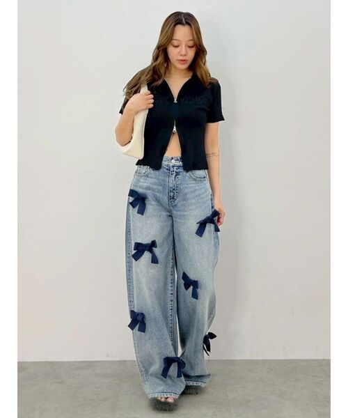 EVRIS(エヴリス)の「リボンモチーフワイドデニムパンツ(デニムパンツ・レディース・ブルー/ベージュ・SMALL/MEDIUM)」の20枚目の写真
