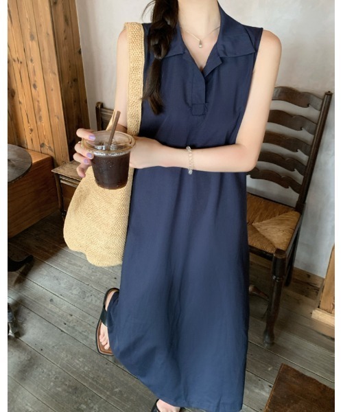 Aelina(エリナ)の「ノースリーブワンピース(シャツワンピース・レディース・ネイビー/アイボリー・FREE)」の15枚目の写真