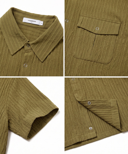 UNDEROFF(アンダーオフ)の「リンクルクロップポケット半袖シャツブラック(シャツ/ブラウス・メンズ・ブラック・LARGE/X-LARGE/MEDIUM)」の5枚目の写真