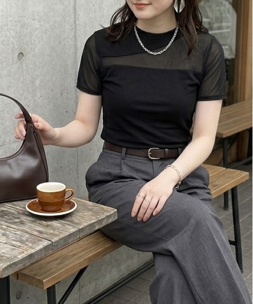 Rejoule（リジュール）の「アシンメトリー切り替えデザイン 半袖チュールシアートップス（Tシャツ/カットソー・レディース・ブラック/ホワイト・FREE）」の18枚目の写真