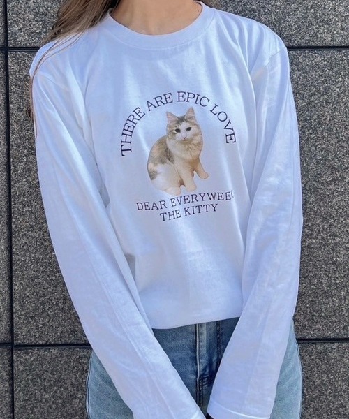 tunee(チュニー)の「猫ロンT/長袖Tシャツ(hsyd)(Tシャツ/カットソー・レディース・ホワイト・LARGE)」の9枚目の写真
