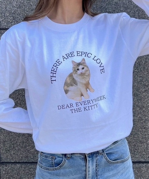 tunee(チュニー)の「猫ロンT/長袖Tシャツ(hsyd)(Tシャツ/カットソー・レディース・ホワイト・LARGE)」の8枚目の写真