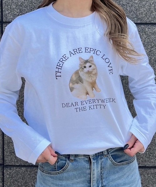 tunee(チュニー)の「猫ロンT/長袖Tシャツ(hsyd)(Tシャツ/カットソー・レディース・ホワイト・LARGE)」の7枚目の写真