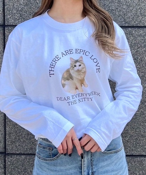 tunee(チュニー)の「猫ロンT/長袖Tシャツ(hsyd)(Tシャツ/カットソー・レディース・ホワイト・LARGE)」の6枚目の写真