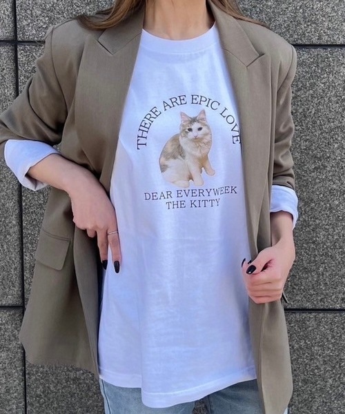 tunee(チュニー)の「猫ロンT/長袖Tシャツ(hsyd)(Tシャツ/カットソー・レディース・ホワイト・LARGE)」の4枚目の写真
