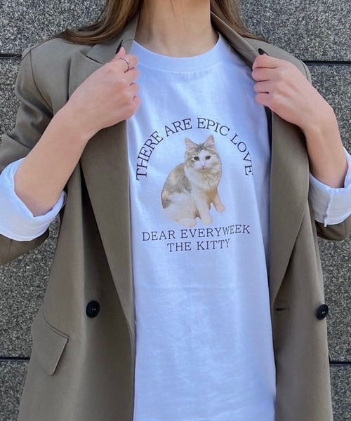 tunee(チュニー)の「猫ロンT/長袖Tシャツ(hsyd)(Tシャツ/カットソー・レディース・ホワイト・LARGE)」の3枚目の写真