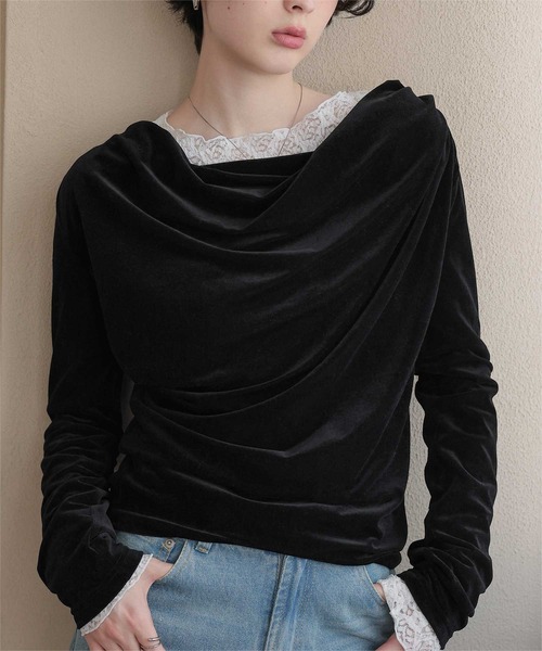 titivate(ティティベイト)の「シアーベロアオフショルダートップス(Tシャツ/カットソー・レディース・ドット/ブラック系その他/アイボリー/ネイビー/ブラック・S/M/L)」の9枚目の写真