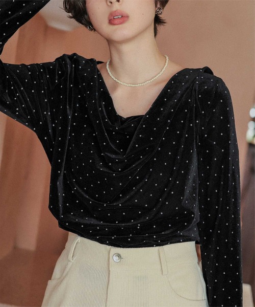 titivate(ティティベイト)の「シアーベロアオフショルダートップス(Tシャツ/カットソー・レディース・ドット/ブラック系その他/アイボリー/ネイビー/ブラック・S/M/L)」の10枚目の写真