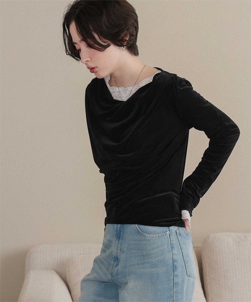 titivate(ティティベイト)の「シアーベロアオフショルダートップス(Tシャツ/カットソー・レディース・ドット/ブラック系その他/アイボリー/ネイビー/ブラック・S/M/L)」の6枚目の写真