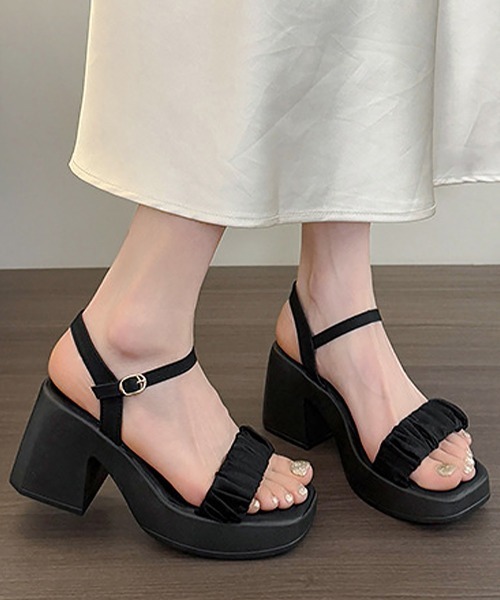 Miniministore(ミニミニストア)の「厚底太ヒールサンダル レディース夏(サンダル・レディース・ブラック/アイボリー・25.0cm/24.5cm/24.0cm/23.5cm/23.0cm/22.5cm)」の1枚目の写真