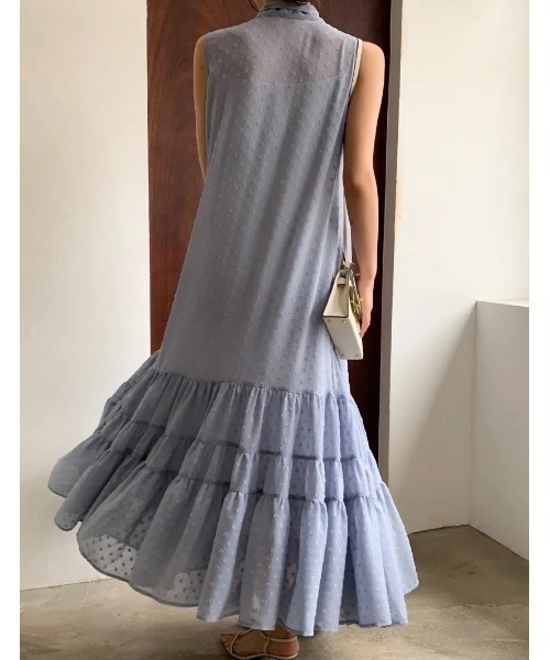 BIRTHDAY BASH(バースデイバッシュ)の「2WAY RIBBON SHEER DOT DRESS(2WAYリボンシアードットドレス)(ワンピース・レディース・ブルー・FREE)」の2枚目の写真