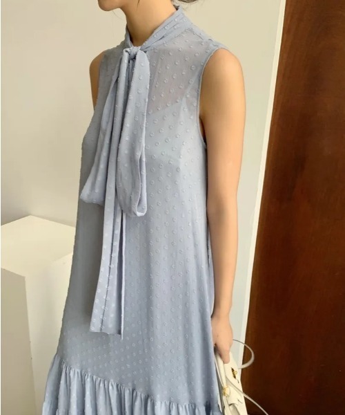 BIRTHDAY BASH(バースデイバッシュ)の「2WAY RIBBON SHEER DOT DRESS(2WAYリボンシアードットドレス)(ワンピース・レディース・ブルー・FREE)」の4枚目の写真