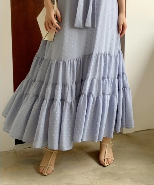 BIRTHDAY BASH(バースデイバッシュ)の「2WAY RIBBON SHEER DOT DRESS(2WAYリボンシアードットドレス)(ワンピース・レディース・ブルー・FREE)」の5枚目の写真