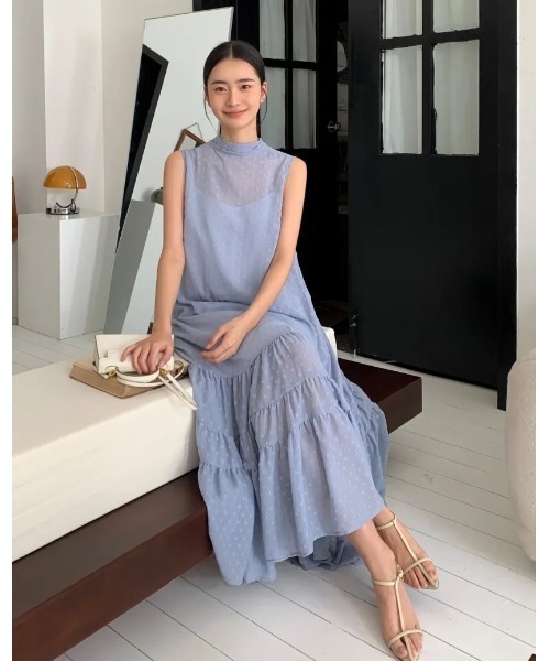 BIRTHDAY BASH(バースデイバッシュ)の「2WAY RIBBON SHEER DOT DRESS(2WAYリボンシアードットドレス)(ワンピース・レディース・ブルー・FREE)」の8枚目の写真