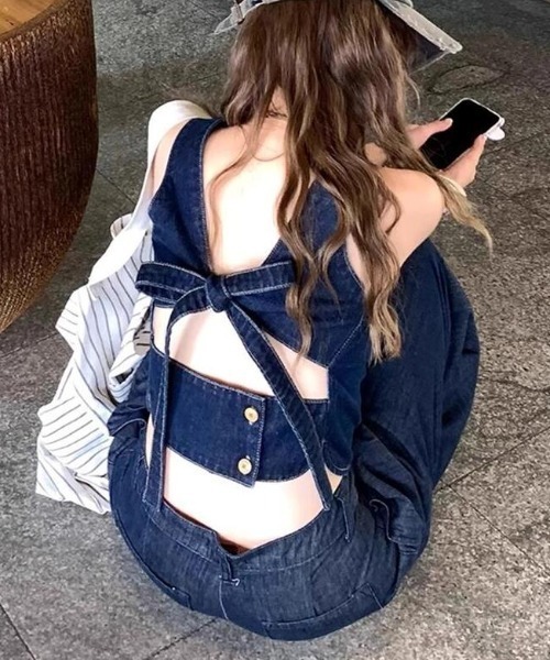 semplice(センプリチェ)の「デニムセットアップ(セットアップ・レディース・ブルー・S/M/L)」の1枚目の写真