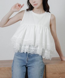 ティアードフリル レース Tシャツ ノースリーブ