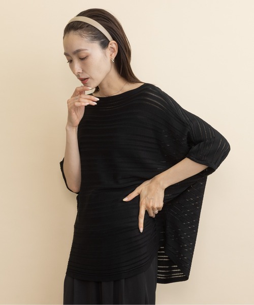 lodie(ロディ)の「ドルマンボーダージャガードニット(ニット/セーター・レディース・チャコールグレー/ベージュ/ブラック・FREE)」の2枚目の写真