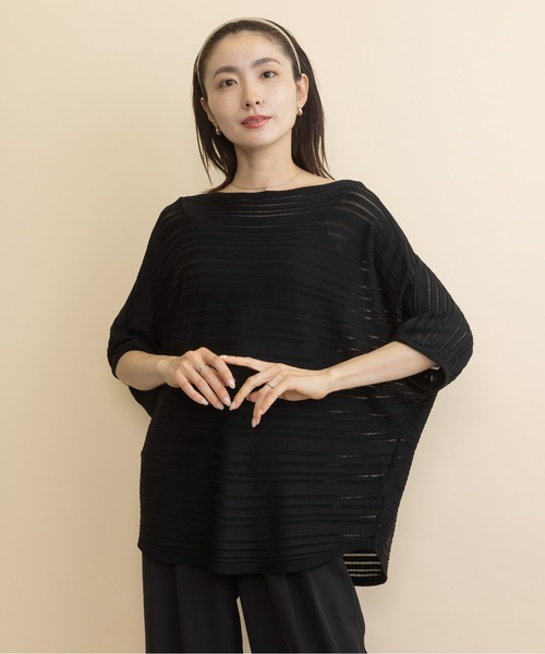 lodie(ロディ)の「ドルマンボーダージャガードニット(ニット/セーター・レディース・チャコールグレー/ベージュ/ブラック・FREE)」の4枚目の写真