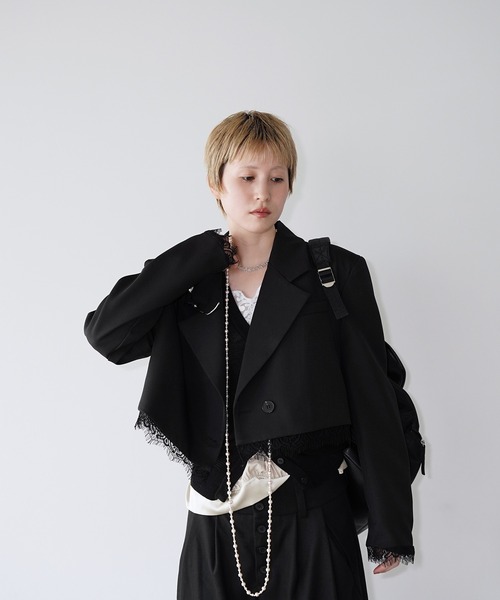 chuclla（チュクラ）の「レーストリム クロップドジャケット chw26a065（テーラードジャケット・レディース・ブラック・FREE）」の4枚目の写真
