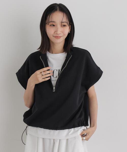 NANO universe(ナノユニバース)の「接触冷感ダンボールカットハーフジップトップス(セットアップ可)(Tシャツ/カットソー・レディース・ブラック/ブラウン/グレー・FREE)」の2枚目の写真