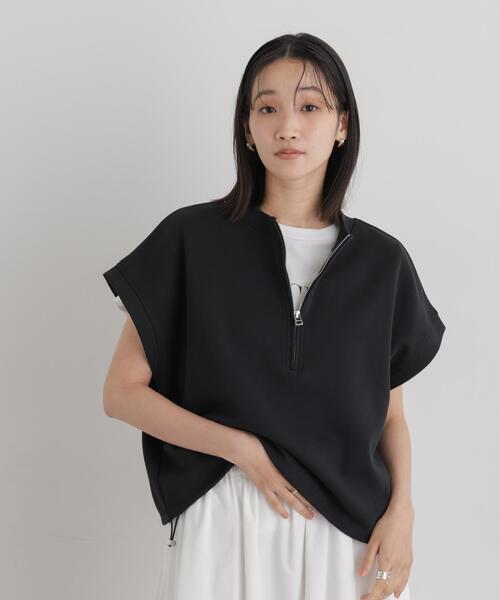 NANO universe(ナノユニバース)の「接触冷感ダンボールカットハーフジップトップス(セットアップ可)(Tシャツ/カットソー・レディース・ブラック/ブラウン/グレー・FREE)」の4枚目の写真