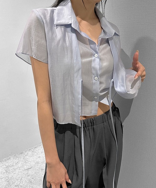 Girly Doll(ガーリードール)の「フェイクレイヤードフロントリボンシャツ(シャツ/ブラウス・レディース・ホワイト/ブラック/ブルー・FREE)」の3枚目の写真