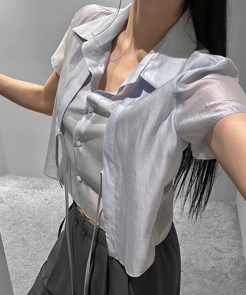 Girly Doll(ガーリードール)の「フェイクレイヤードフロントリボンシャツ(シャツ/ブラウス・レディース・ホワイト/ブラック/ブルー・FREE)」の22枚目の写真