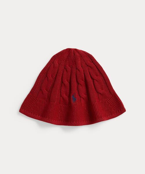 POLO RALPH LAUREN CHILDRENSWEAR(ポロ ラルフ ローレン チルドレンズウェア)の「ケーブルニット コットン バケット ハット(ハット・キッズ・レッド・S/M/L/XL)」の1枚目の写真