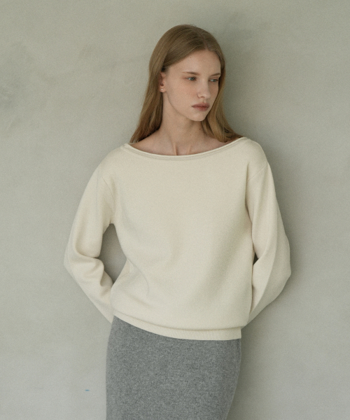 VLETI（ブレッティ）の「Boat-neck Rolled up Knit (cream)（ニット/セーター・レディース・クリーム・FREE）」の2枚目の写真