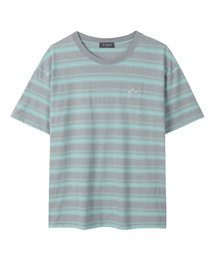 ムグン刺繍ストライプ半袖Tシャツ_グレー
