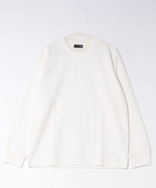 TAKA-Q(タカキュー)の「*Tシャツ メンズ 長袖 ストレッチ スロープネック 幾何学 ジオメトリック ジャガード(Tシャツ/カットソー・メンズ・ホワイト/ブラック・LARGE/MEDIUM/S/X-LARGE)」の2枚目の写真