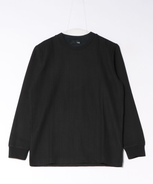 TAKA-Q(タカキュー)の「*Tシャツ メンズ 長袖 ストレッチ スロープネック 幾何学 ジオメトリック ジャガード(Tシャツ/カットソー・メンズ・ホワイト/ブラック・LARGE/MEDIUM/S/X-LARGE)」の1枚目の写真